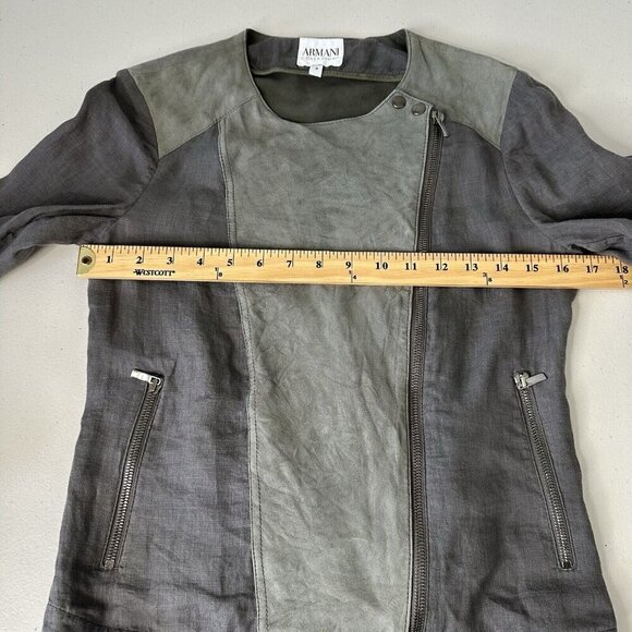 Armani Collezioni Linen Suede Jacket Size 4 Gray Full Zip Patchwork - Picture 8 of 15